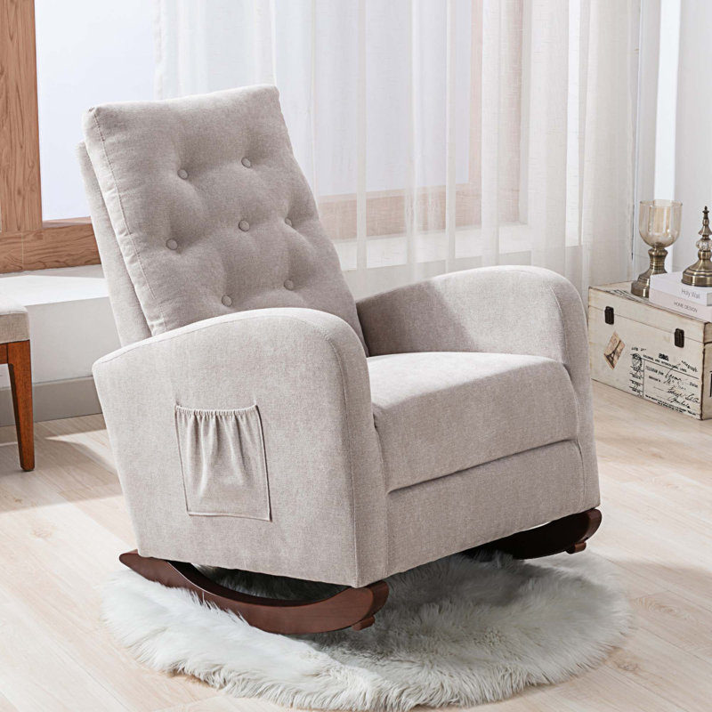 Fauteuil berçant à haut dossier Chrisann, 100% coton brun clair
