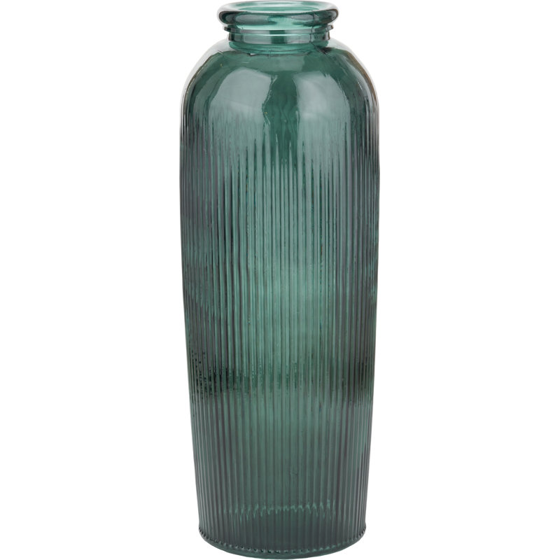 Recycled Glass Ribbed Vase Tall, Green