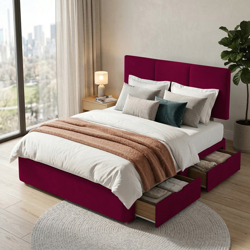 Upholstered Bed, 4ft Small Double, Burgundy