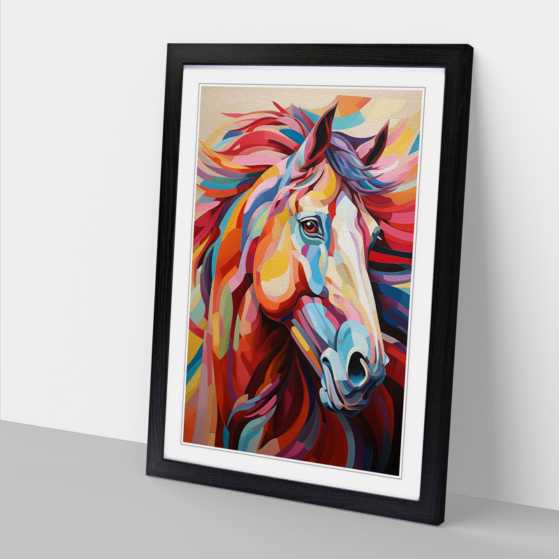 Horse Orphism - Single Picture Frame Print on Wood, Black Framed, 46cm H x 34cm W x 2cm D
