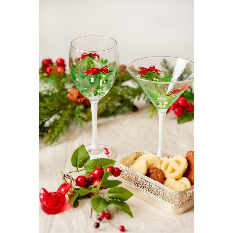The Holiday Aisle Drouin Mistletoe 7 oz. Martini Glass Set of 2