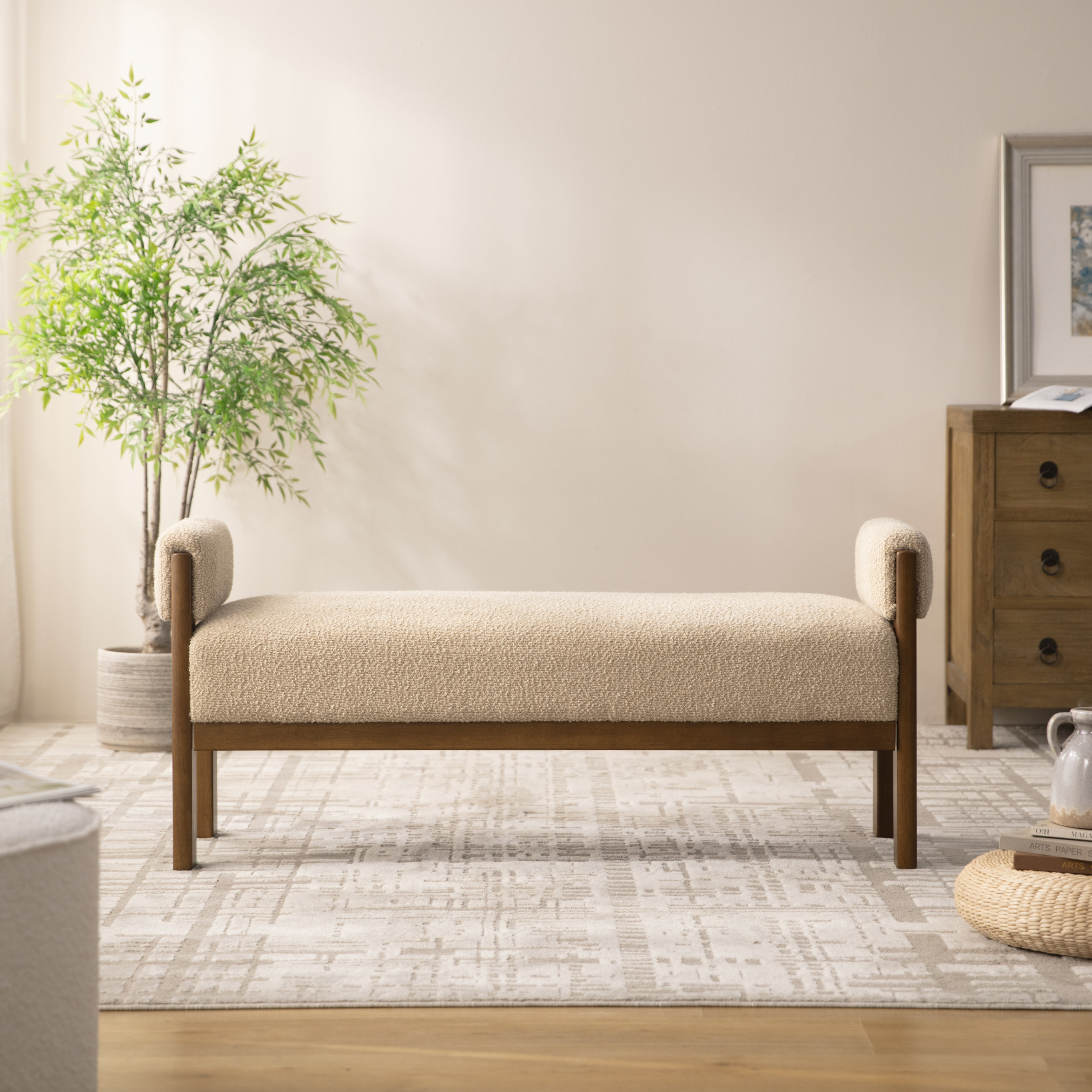Modern Boucle Upholstered Bench Bed End Ottoman | Wayfair
