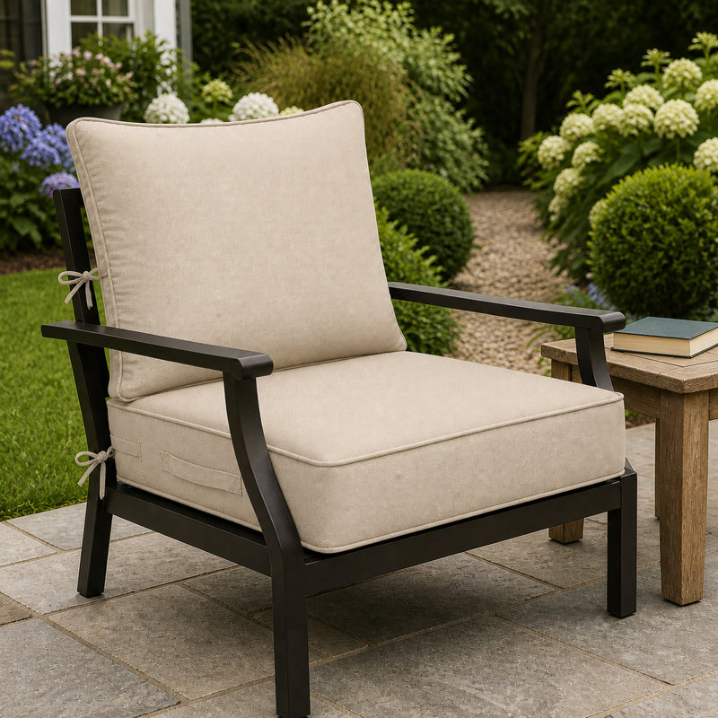 Ensemble de coussins pour chaise d'extérieur de 16,5 cm d'épaisseur, siège en mousse de 61 x 61 cm avec coussin de dossier, housse amovible et attaches