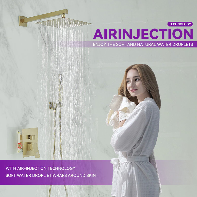 Brushed Gold Stainless Steel Wall Mounted Rain Shower System