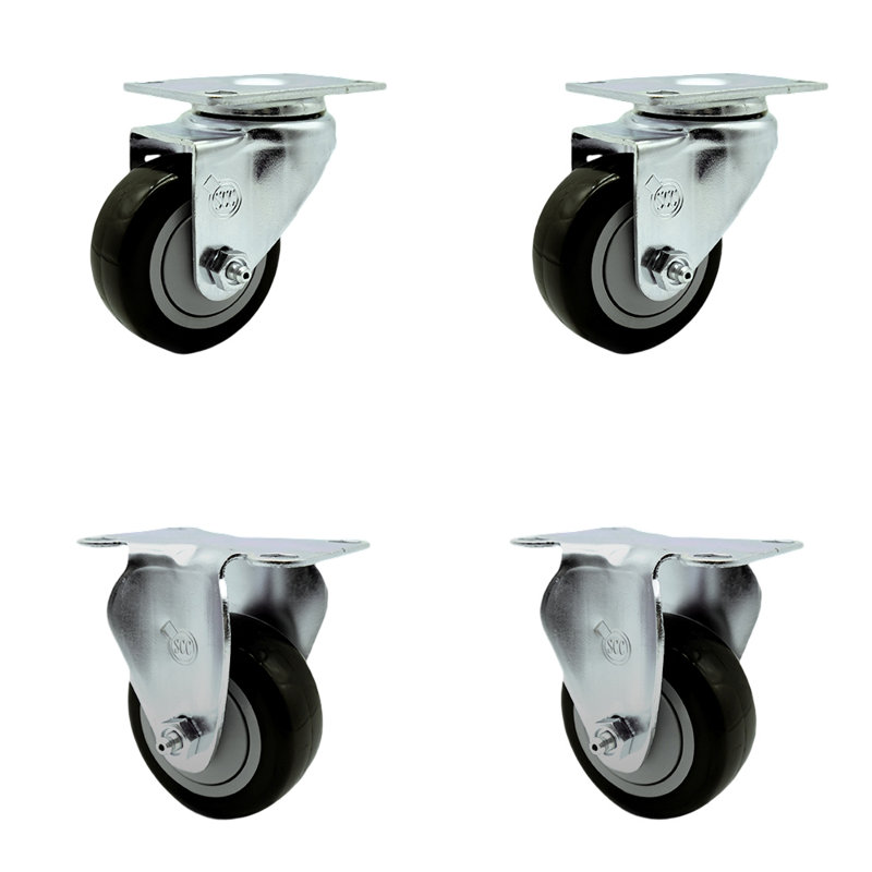4 Piece Polyurethane Caster Set, Black