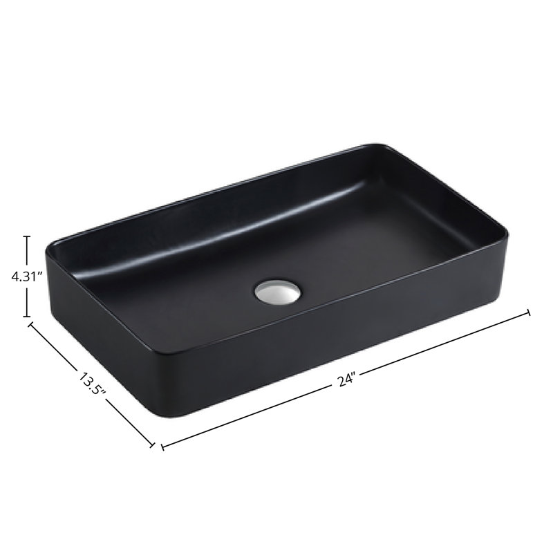 Lavabo de salle de bain vasque rectangulaire en céramique blanc brillant 24 po DAX, Noir mat