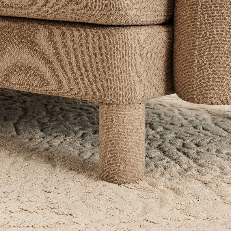 Couleur café, 3, forme en U, tissu bouclé, modulaire, distinctif, repose-pieds mobile, pieds cylindriques, confort de lecture relaxant