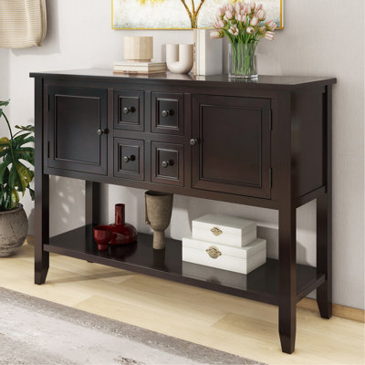 Grande console de rangement rétro Cambridge Series avec quatre petits tiroirs et une tablette inférieure pour les salons, les entrées et les cuisines