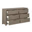 Commode contemporaine 6 tiroirs en bois gris clair avec fabrication en queue d'aronde et poignées à bords chromés