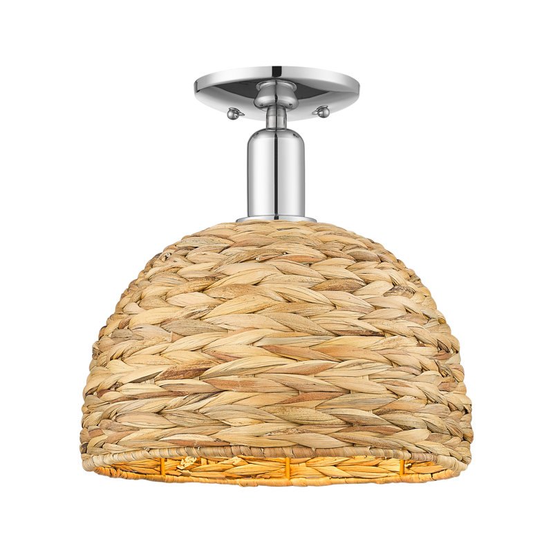 Arcadia - Woven Rattan - 1 Light 12" Semi-Flush Mount, Polished Chrome