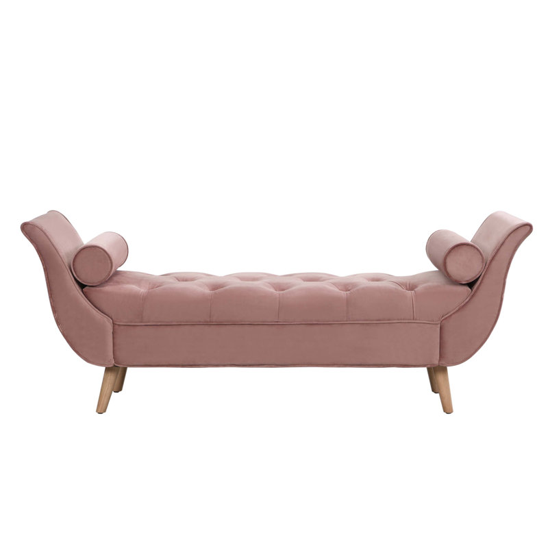 Banc rembourré en velours, Rose, Chêne
