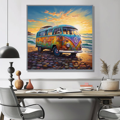 Magic Hippie Bus On The Beach - Car Van Wall Art
