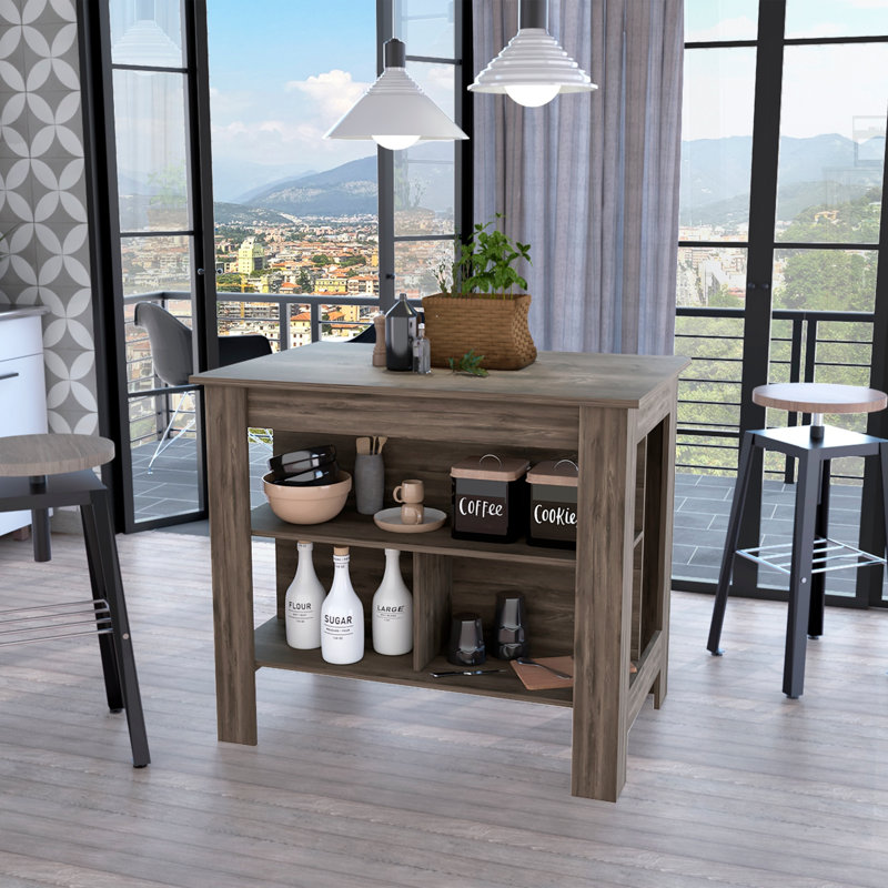 3-Shelf Kitchen Island, Ample Storage, Kitchen Island, Brown