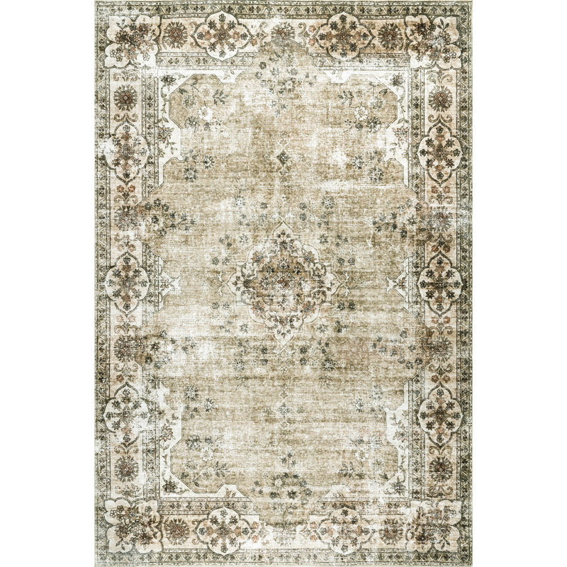 Paisley SpinClean Machine Washable Faded Floral Border Medallion Area Rug, Rectangle 8' x 10'