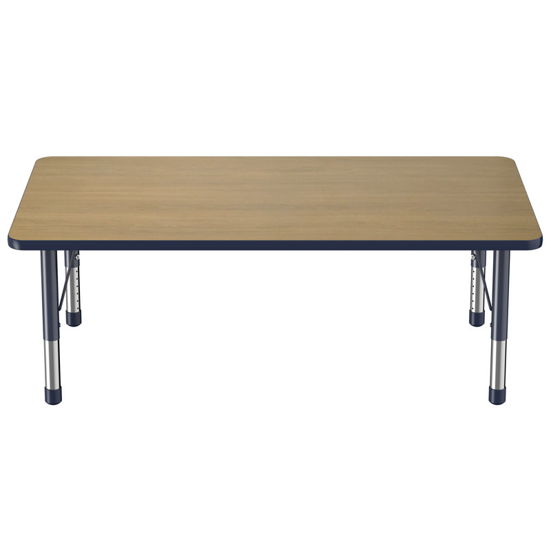Table d'activité rectangulaire à hauteur réglable en forme de T, Épais, 36 po x 60 po, Chêne Pasadena / bleu marine / argent