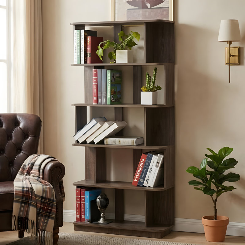 Bibliothèque moderne moderne à 5 niveaux, Marron foncé