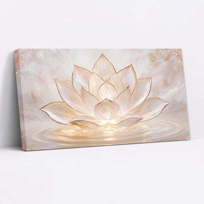 Crystal Lotus Flower With Gold Edges On Water Canvas Wall Art
