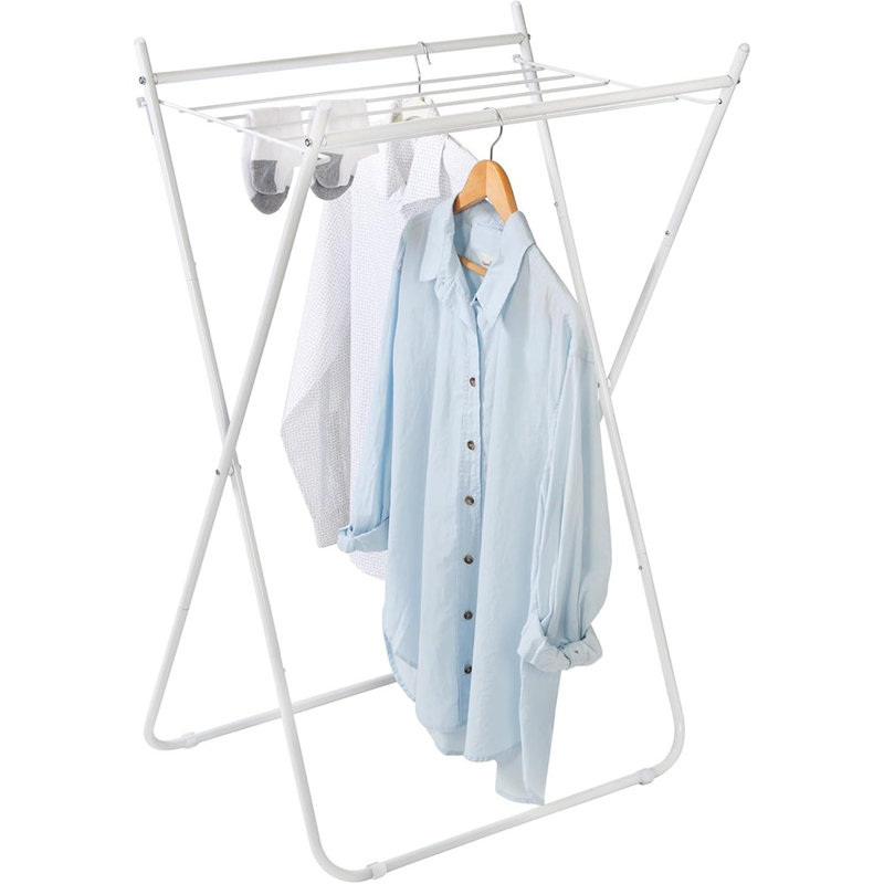 Séchoir à linge pliable en métal blanc, DRY-09864