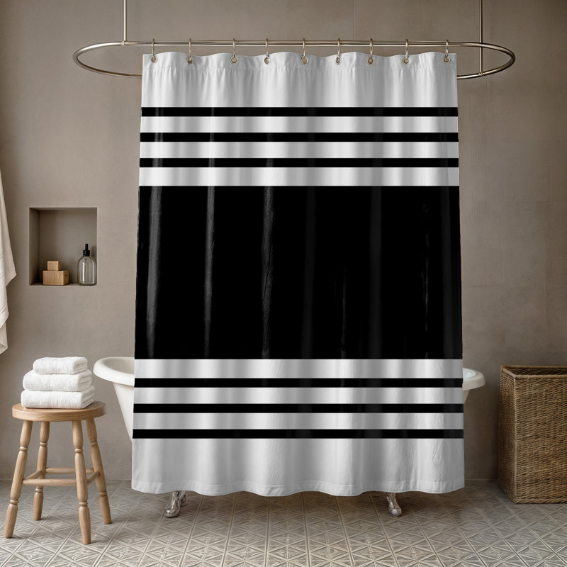 Hylan Striped Shower Curtain, Black Striped 1