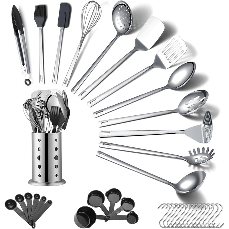 Ensemble d'ustensiles de cuisine 40 pièces en acier inoxydable avec support