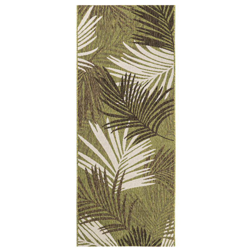 Tapis intérieur / extérieur en polypropylène floral vert / beige / brun Oonagh, Tapis de couloir 2 pi 7 po x 6 pi 6 po