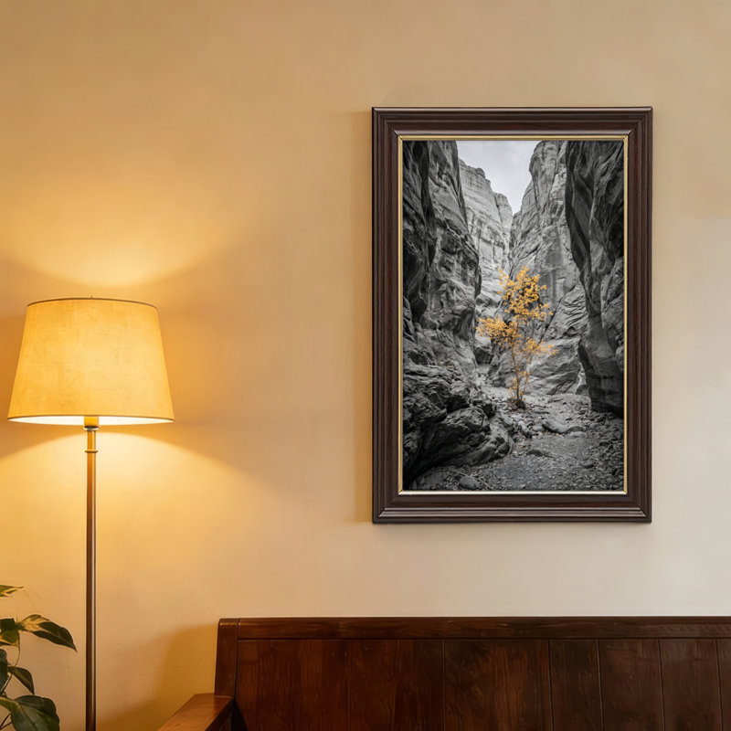 Art mural antique sur toile encadré doré pour le salon, la chambre à coucher, le bureau ou le vestibule - décoration murale décorative avec arbre canyon