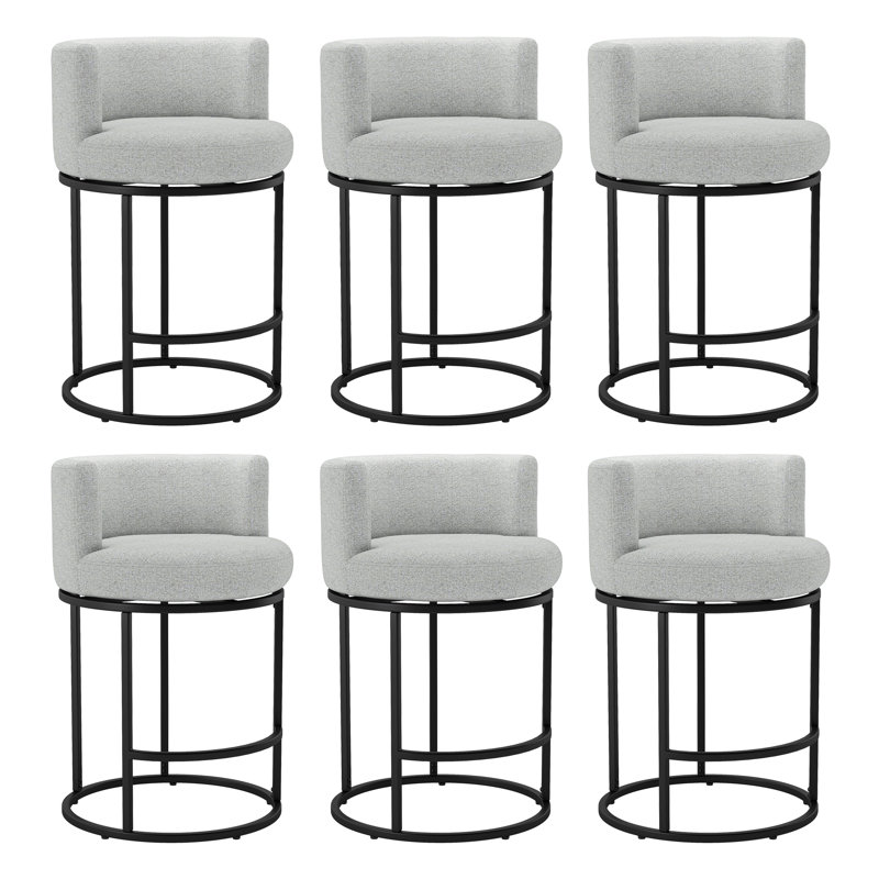 26"Sculptural Swivel Modern Counter Stool With Cylindrical Metal Frame, Light Gray/Linen