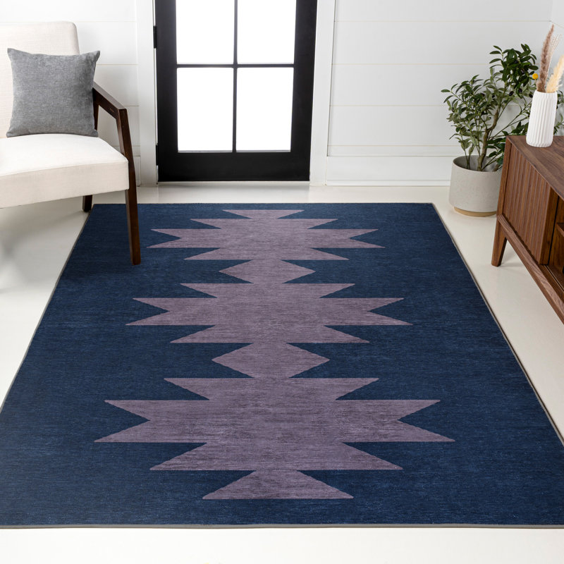 Tapis bleu marine / mauve lavable à la machine Katriel, Rectangle 5 pi 3 po x 7 pi 7 po