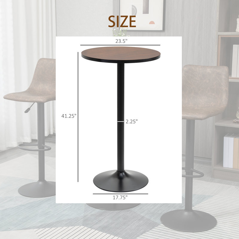 42 Inch High Round Bar Table with Solid Wood Elm Top and Industrial Metal Base Black