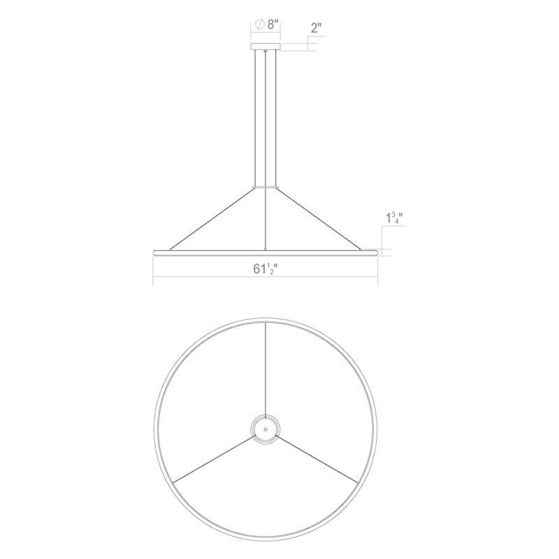 Luna 2 - Light LED Pendant, 3000K, Bright Satin Aluminum, 1.5" H x 61.5" W x 61.5" D