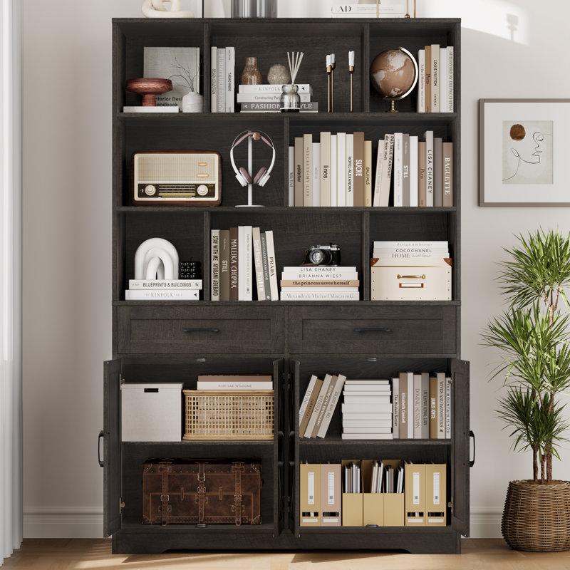 71'' H Bookcase With 2 Drawers, Dark Brown