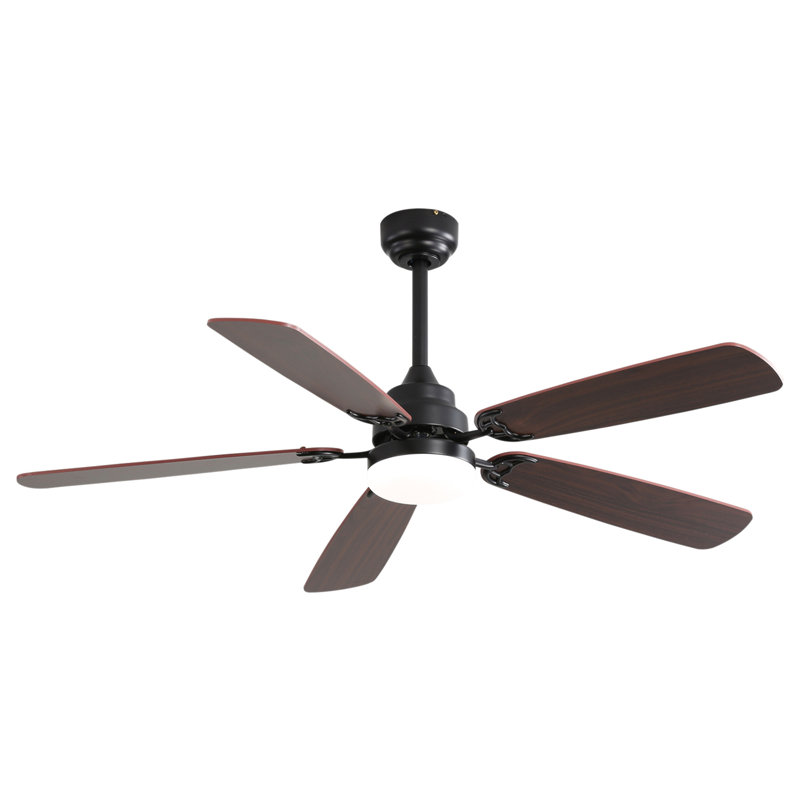 Modern 52 Inch Led Ceiling Fan With 110V 6 Speed Wind 5 Blades Remote Control Reversible DC Motor With Light, Brown