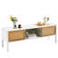Meuble télé 54,16 po avec fonction de bande lumineuse, portes coulissantes doubles, tablette réglable, pieds en métal, console de salon blanche, pieds télécommandés-229785616