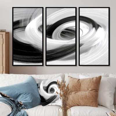 Encre blanche et noire - Ensemble de décorations murales spirales abstraites
