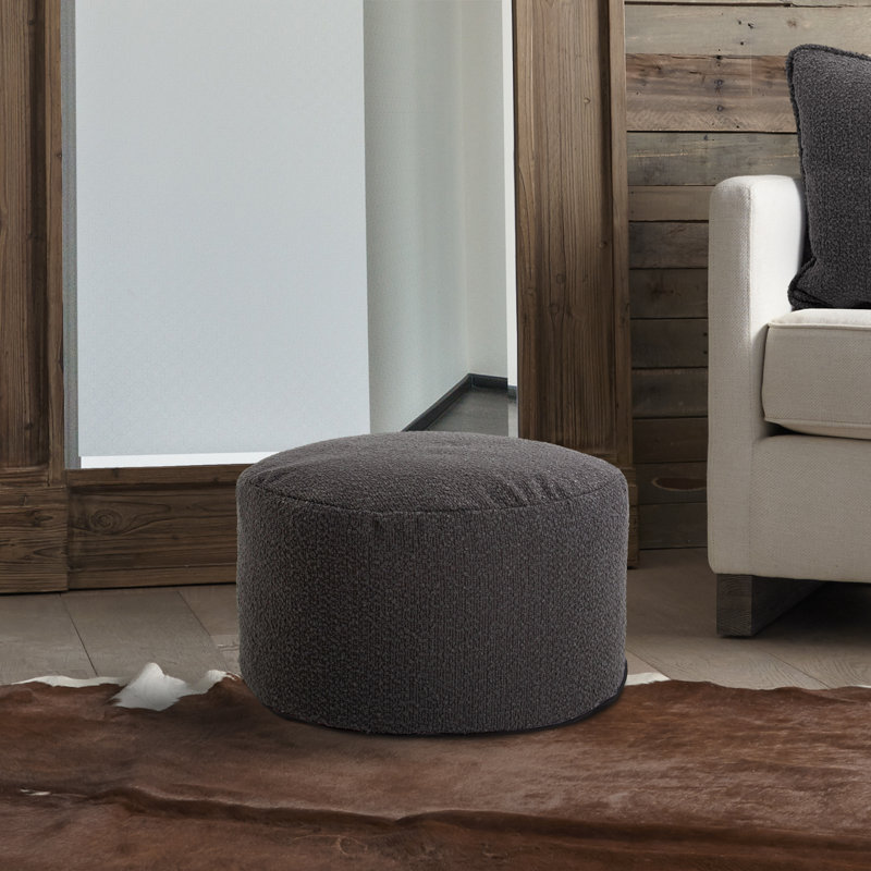 Upholstered Pouf, Barbet Charcoal Polyester, 12" H x 22" W x 22" D 