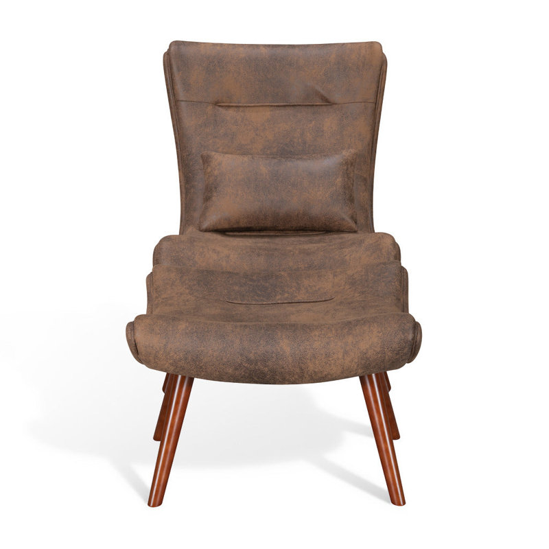 Jelks Accent Chair with Footstool, Light Beige Chenille