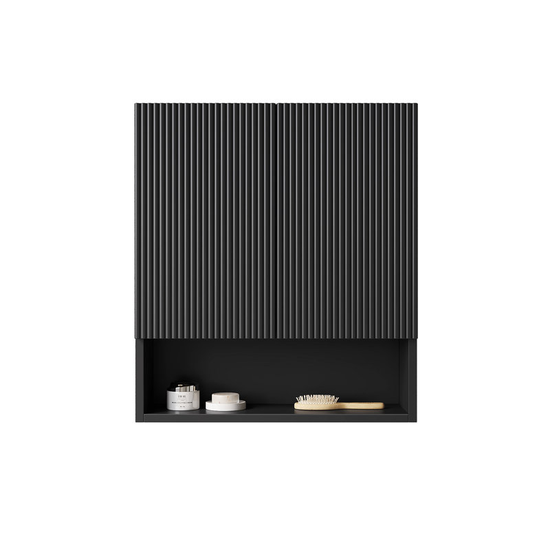 Armoire de 26 po pour salle de bain, cuisine, buanderie, avec portes, tablette et rangement noir au-dessus du compartiment de toilette