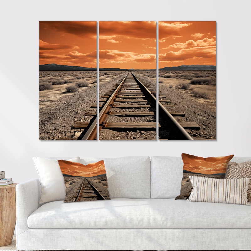 Train, voies, Mimalisme, paysage - train, art mural, H 40 po x l 60 po x P 1 po