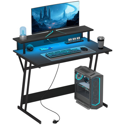 Tajolosa Steel Computer Desk with Built-In Electrical Outlet