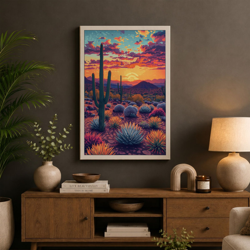 Desert at Dusk Landscape - Wrapped Canvas, 24x16 - 61.0 x 40.6 cm, Cream Border
