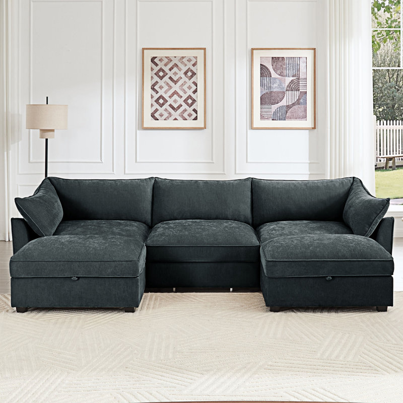 Canapé en U avec repose-pieds mobile, H 31,41 po x l 112,61 po x P 34,21 po, 3, Gris chenille