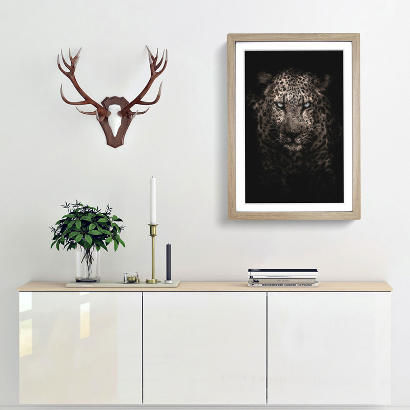 Leopard in the Dark - Framed Print, Oak Framed, 87cm H x 62cm W x 2cm D