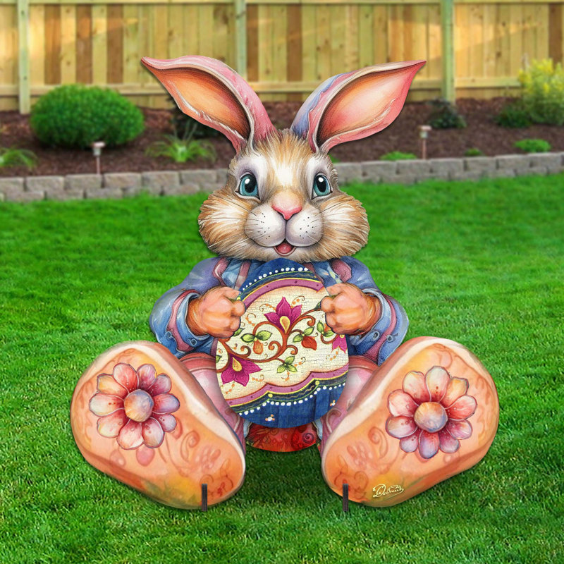 Lapin de Pâques avec un œuf, un panneau de Pâques par Debrekht, H 30 po x l 16 po x P 16 po