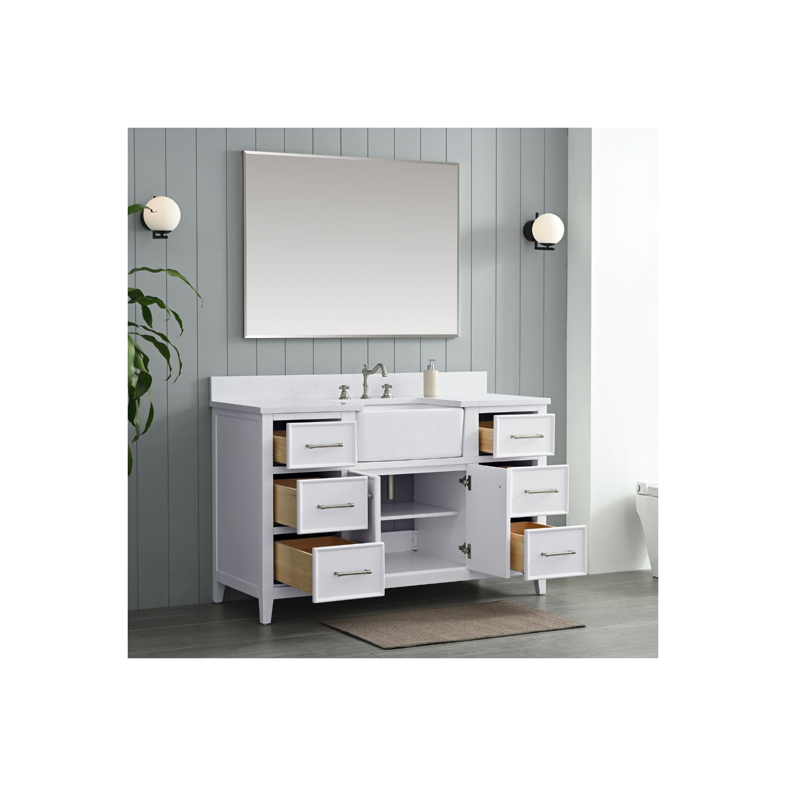 Aisa 54" Single Bathroom Vanity, White/Brushed Nickel