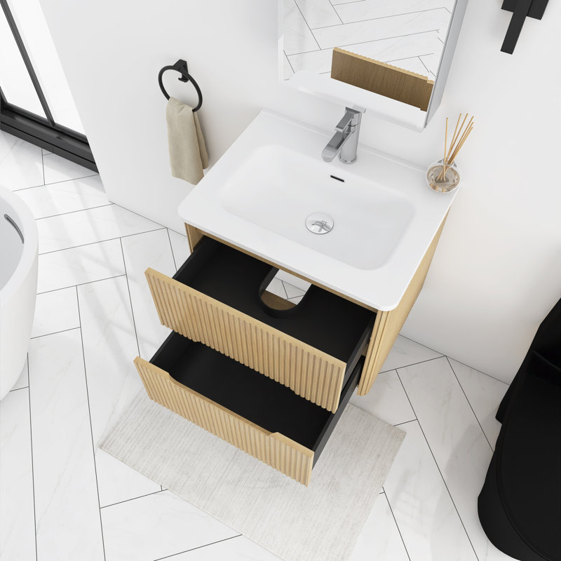 Meuble-lavabo simple mural 24 po avec comptoir en céramique 24 po, Chêne naturel