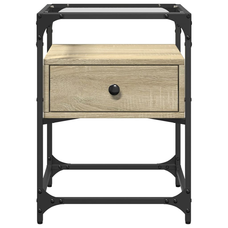 Ahlerich 40cm W Steel Bedside Table, Sonoma Oak
