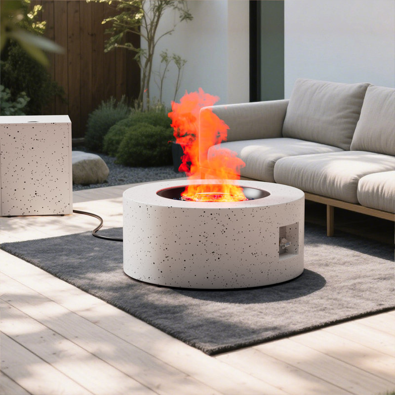 30" Round Propane Fire Pit Table for Patio Backyard, 50,000 BTU Outdoor Gas Fire Pit with Tank Storage Box, Lid & Rain Cover