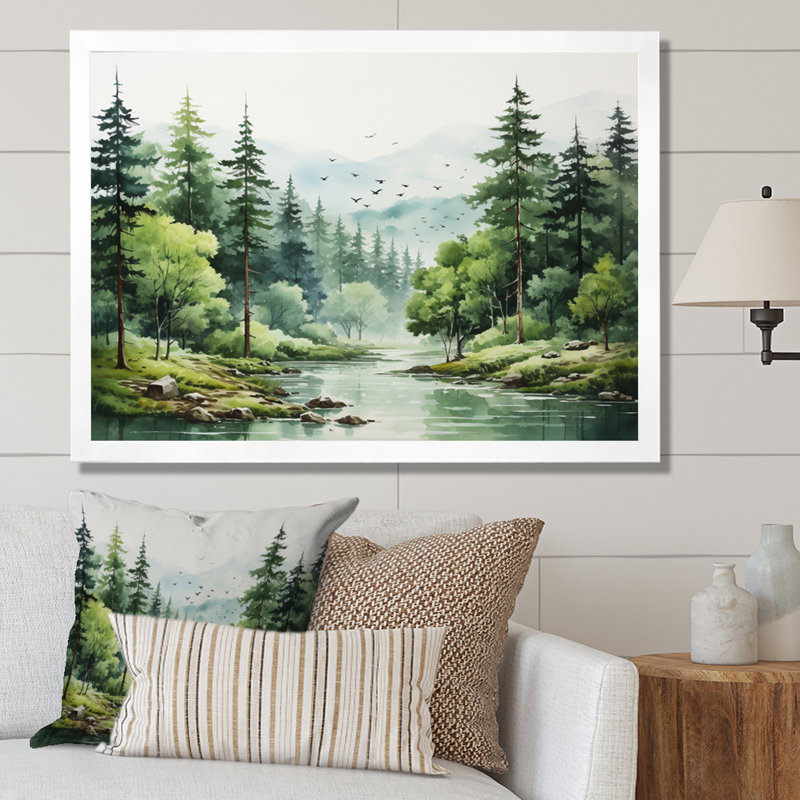 Tranquil Forêts, paysage I, art mural forêt pour le salon, H 30 po x l 40 po x P 1,5 po, Cadre simple blanc