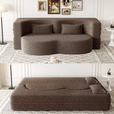 Modern Brown Floor Couch Bed With 2 Pillows, Convertible, No Assembly, Ideal For Gaming And Relaxing In Small Dorm Full Size Folding , Fabric, Seats, Suitable Guest