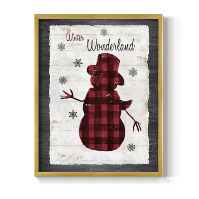 «Chequered Snowman II», reproduction encadrée - bois massif